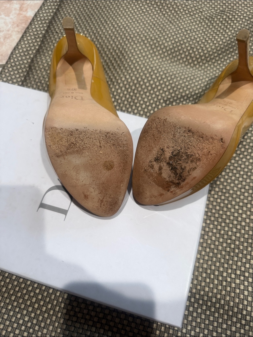 Dior Yellow Patent Leather Peep-Toe High Heels - Picture 5 of 7